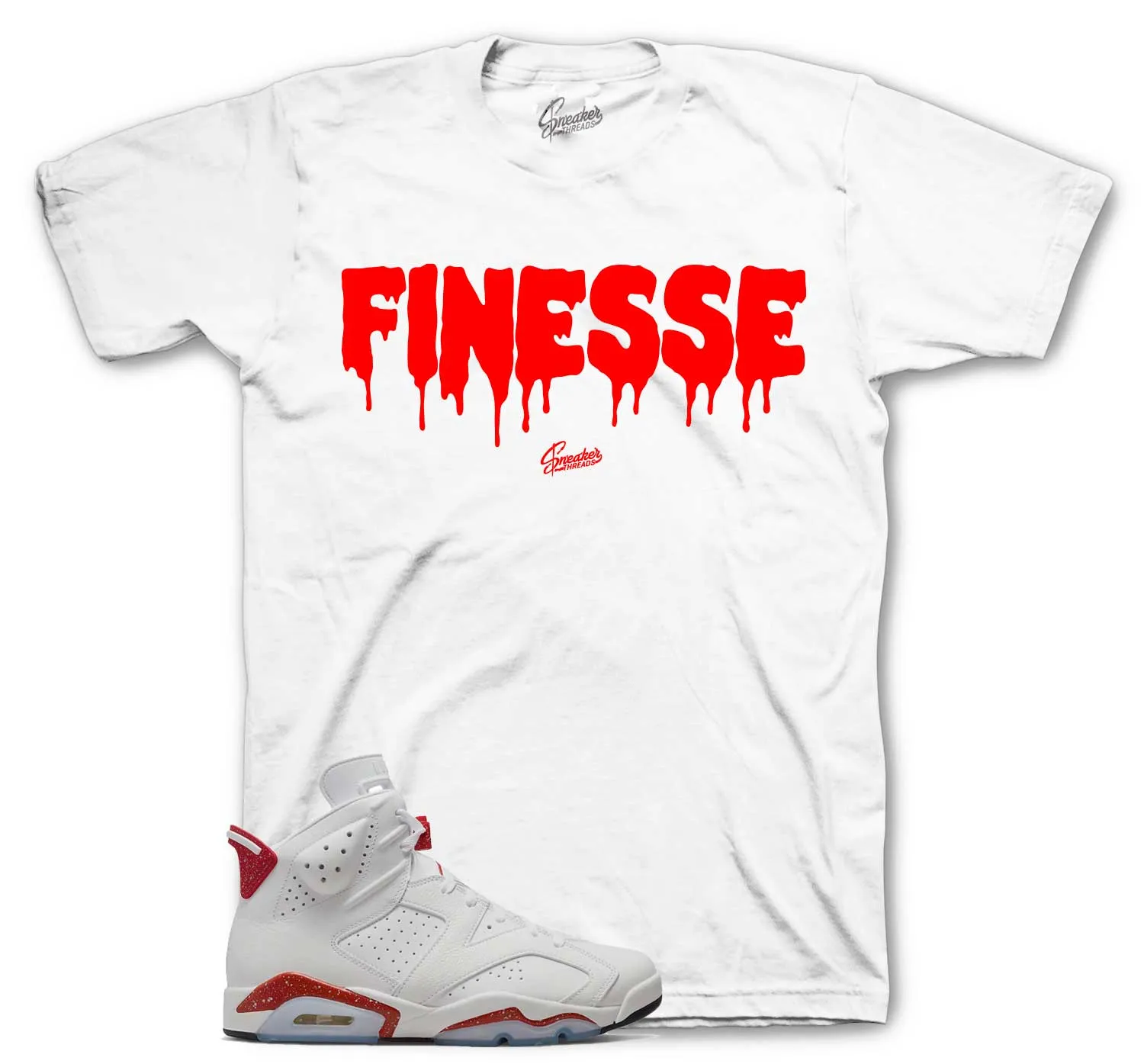 Retro 6 Red Cement Shirt - Finesse - White