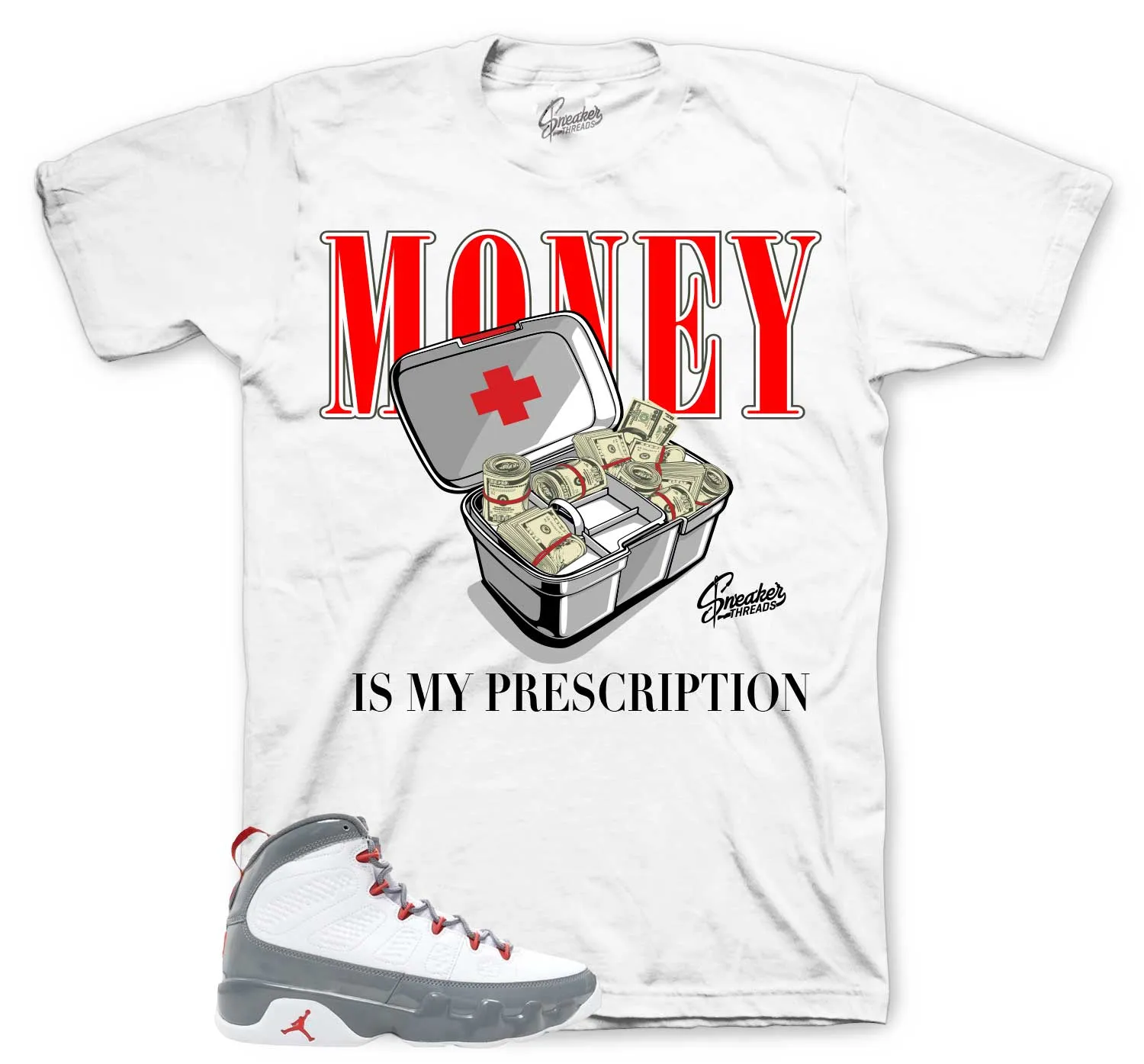 Retro 9 Fire Red Shirt - Prescirbed - White