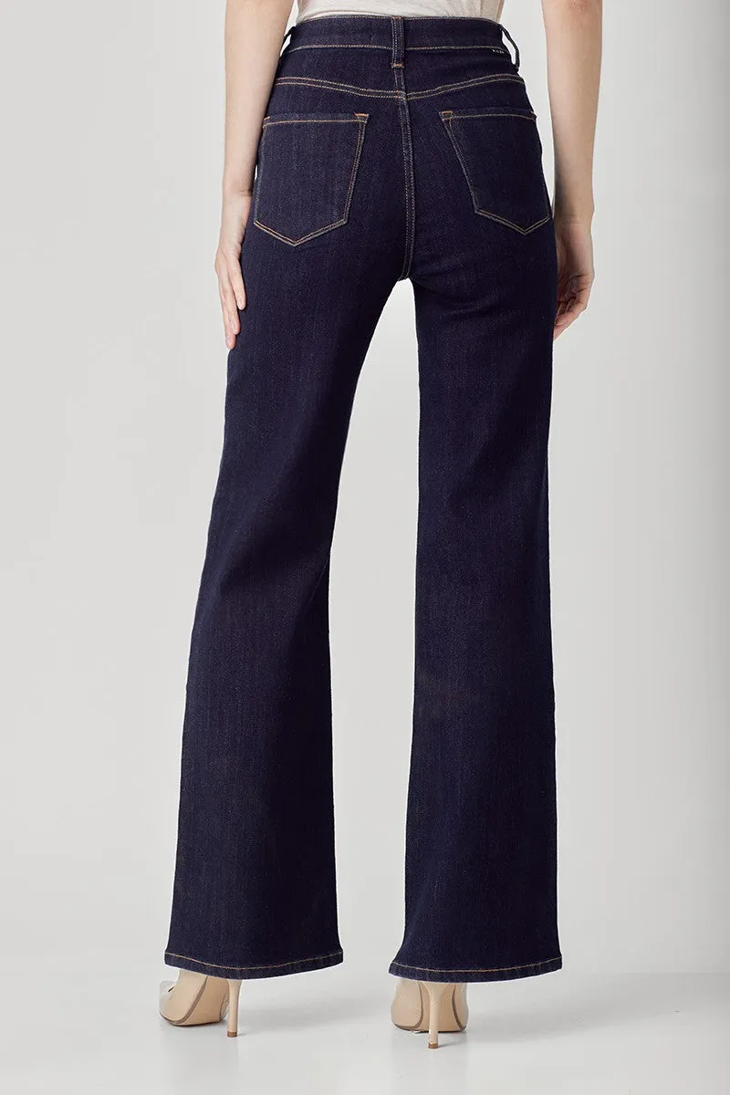 RISEN DARK HIGH-RISE WIDE LEG JEANS