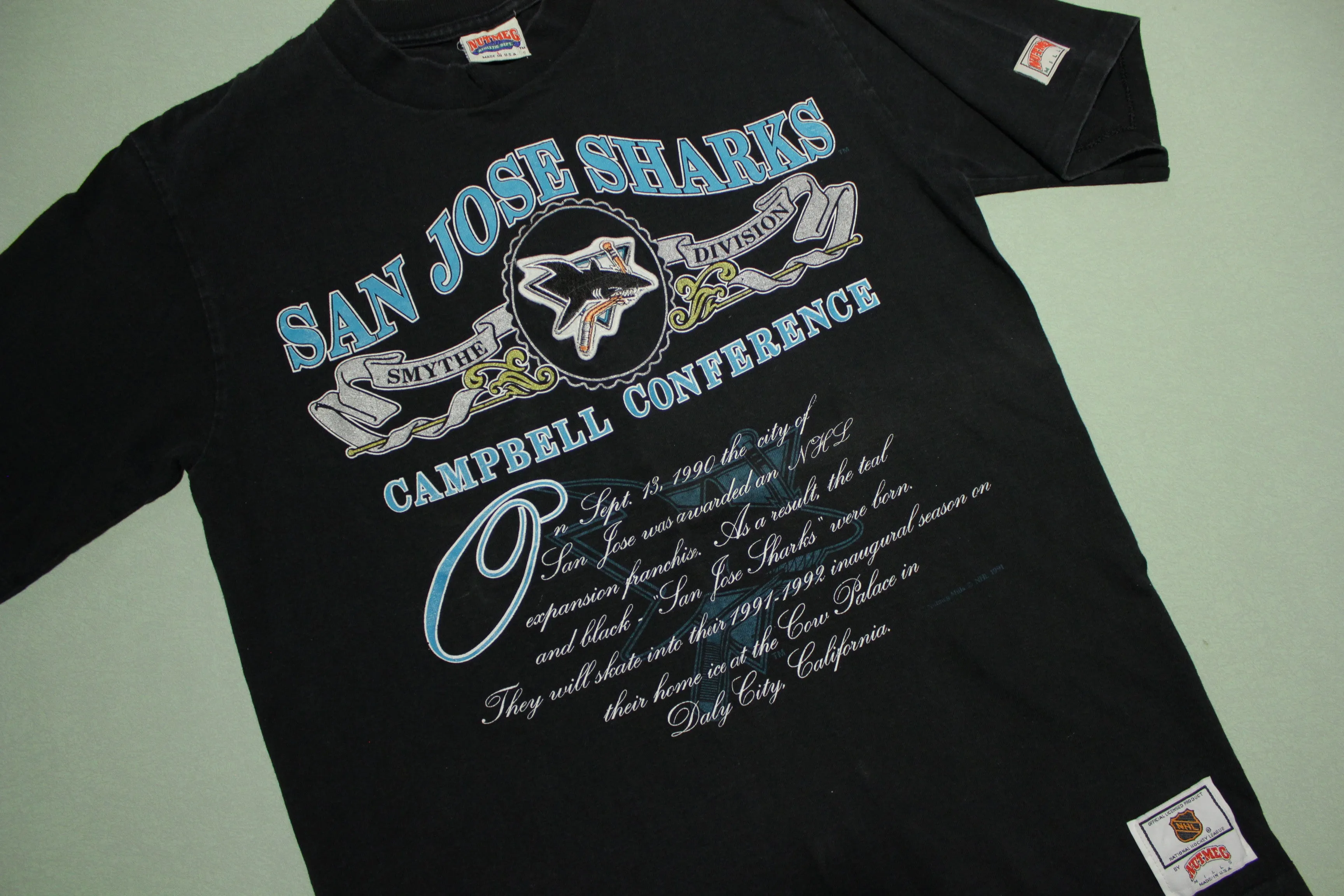 San Jose Sharks Smythe Division Campbell Conference Vintage 1991 90's Hockey T-Shirt