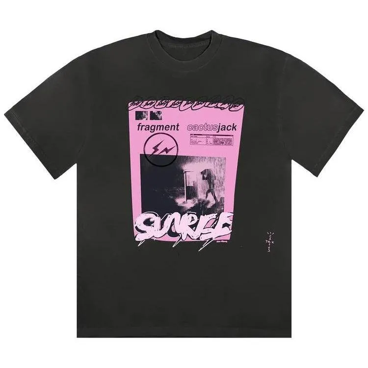 Travis Scott Cactus Jack For Fragment Pink Sunrise T-shirt Washed Black