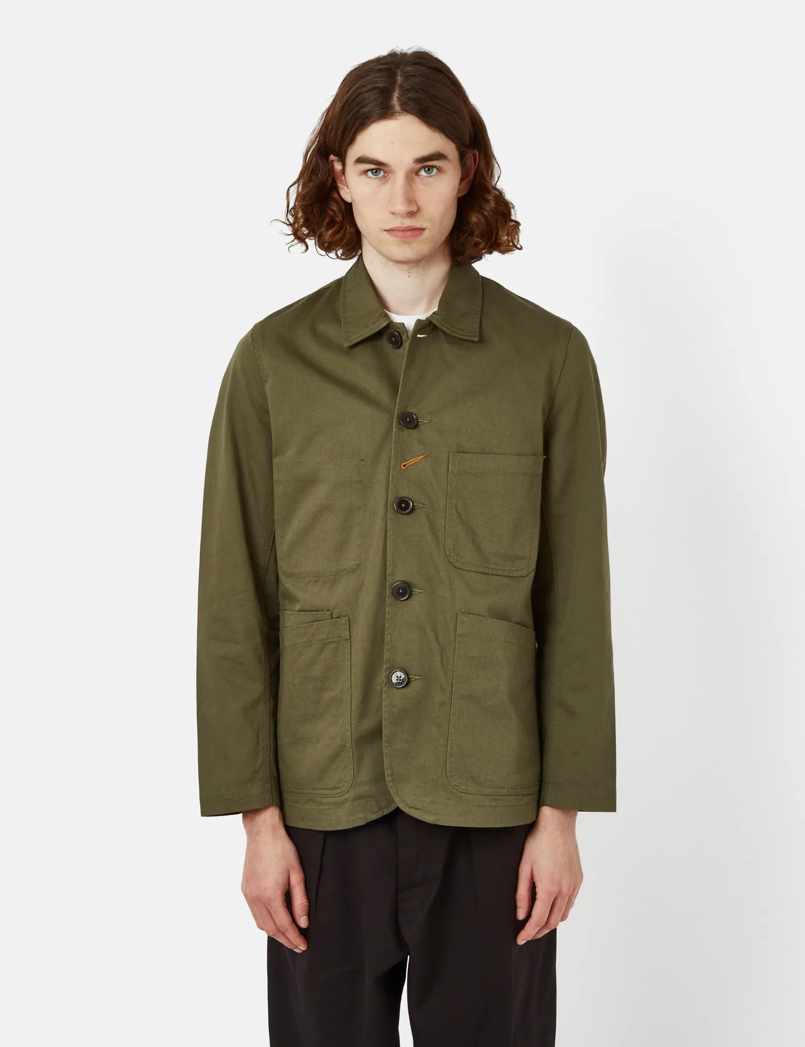 Universal Works Bakers Jacket - Light Olive Green