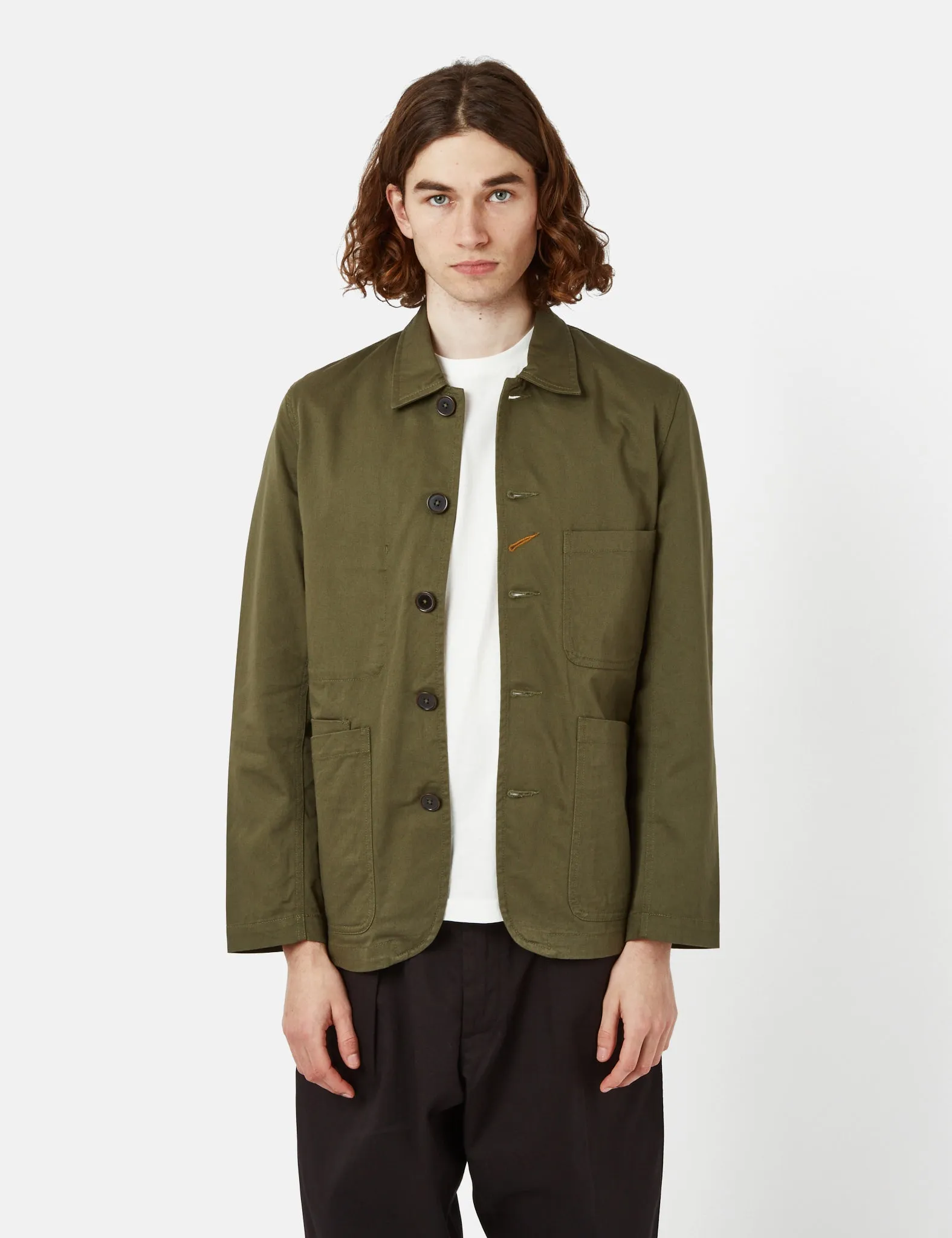 Universal Works Bakers Jacket - Light Olive Green