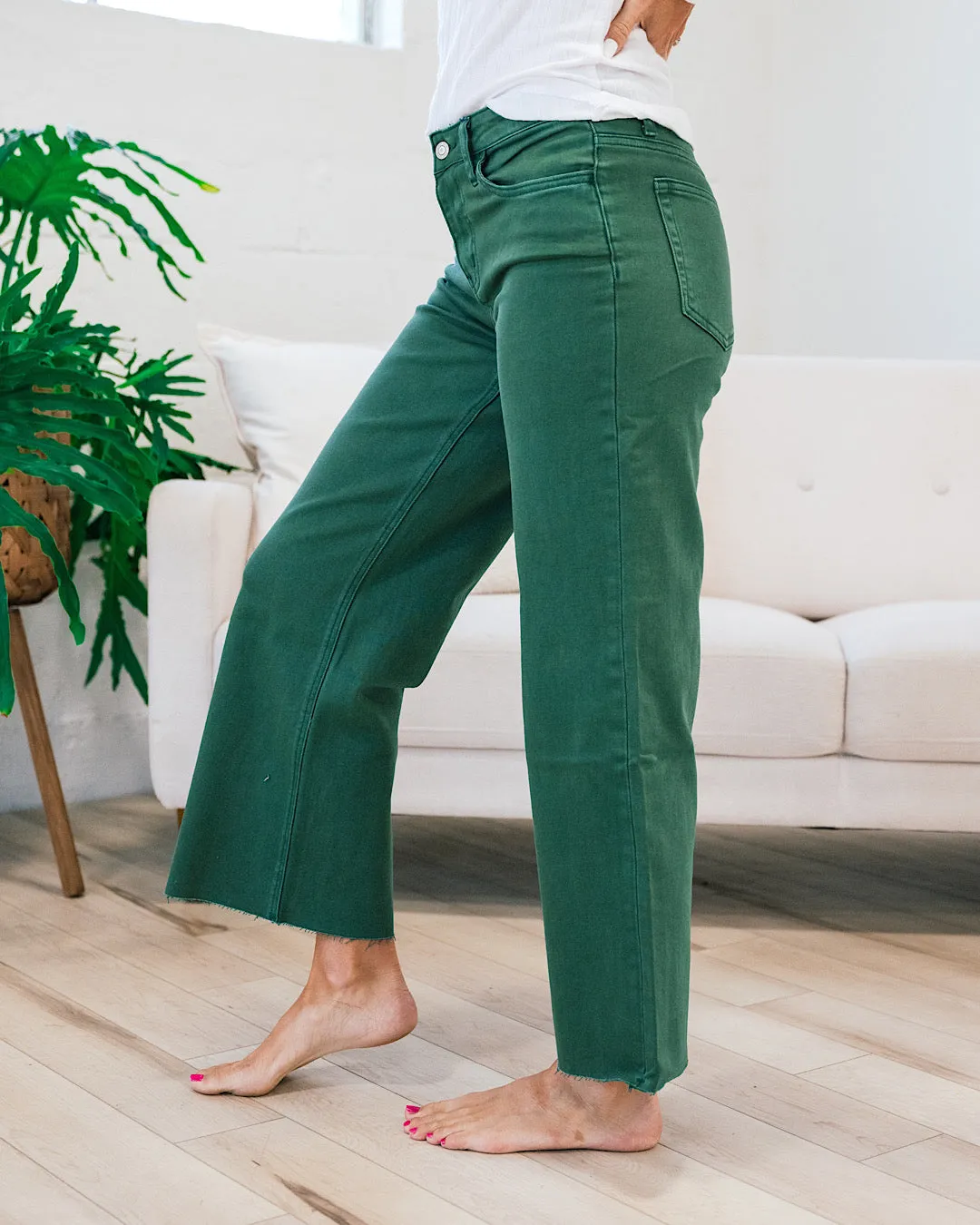 Vervet Skye Wide Leg Non Distressed Crop Jeans - Mallard Green