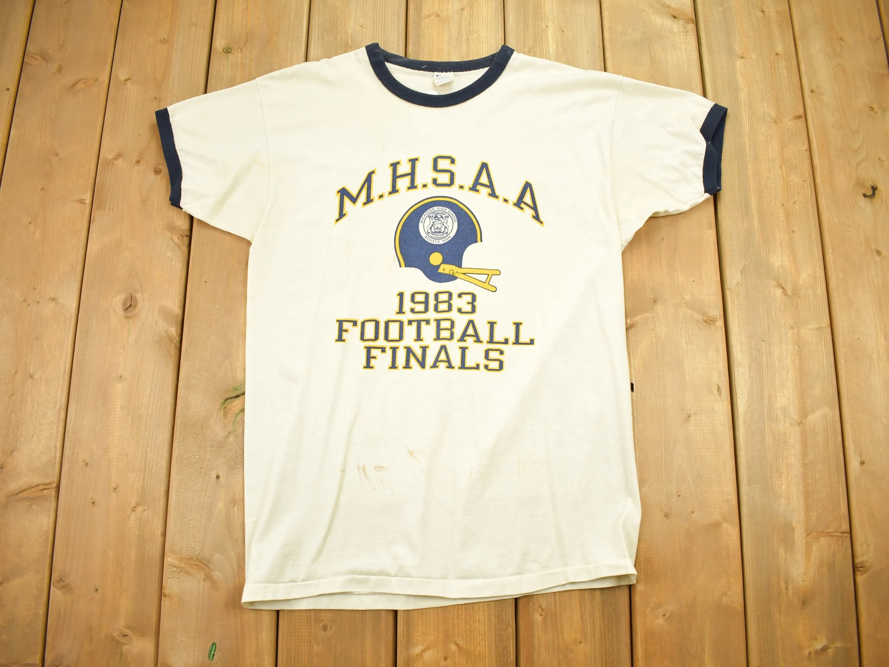 Vintage 1983 Champion MHSAA Football Finals Single Stitch Ringer T-Shirt / Sportswear / 80s Streetwear / Retro Style / Made In USA