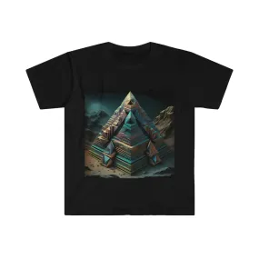 Visionary Psychedelic Ai Art Men's and Women's Unisex Soft Style T-Shirt for Festival and Street Wear Pyramids v1