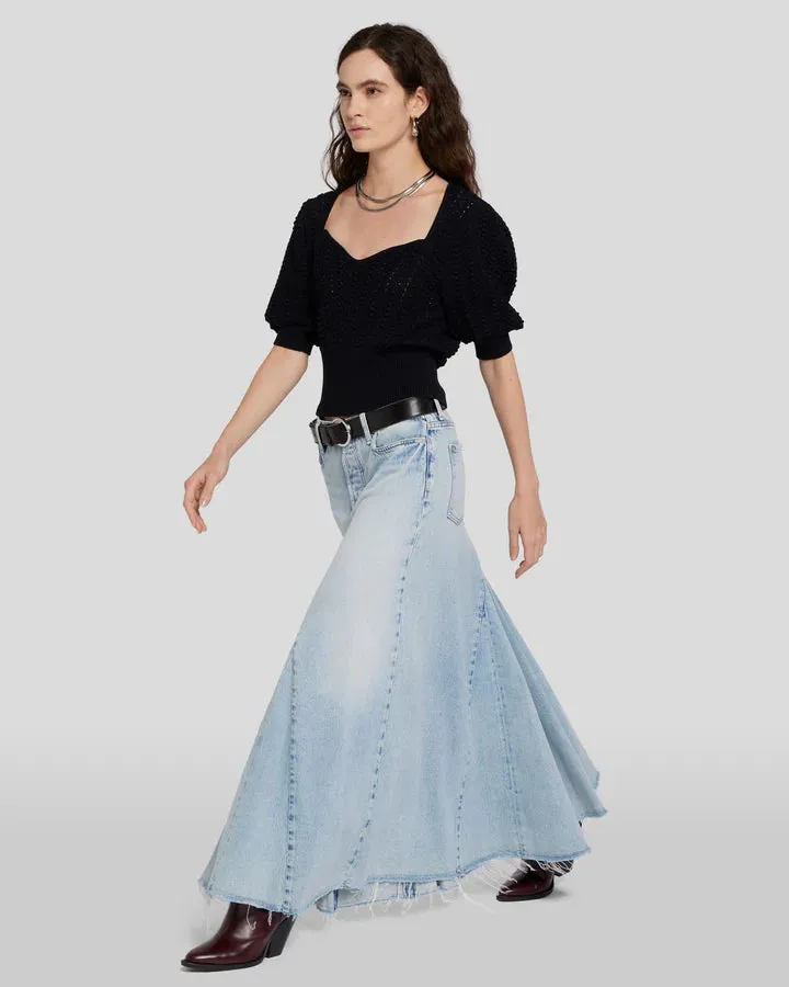 WESTERN PANELED DENIM MAXI SKIRT - 7 FOR ALL MANKIND