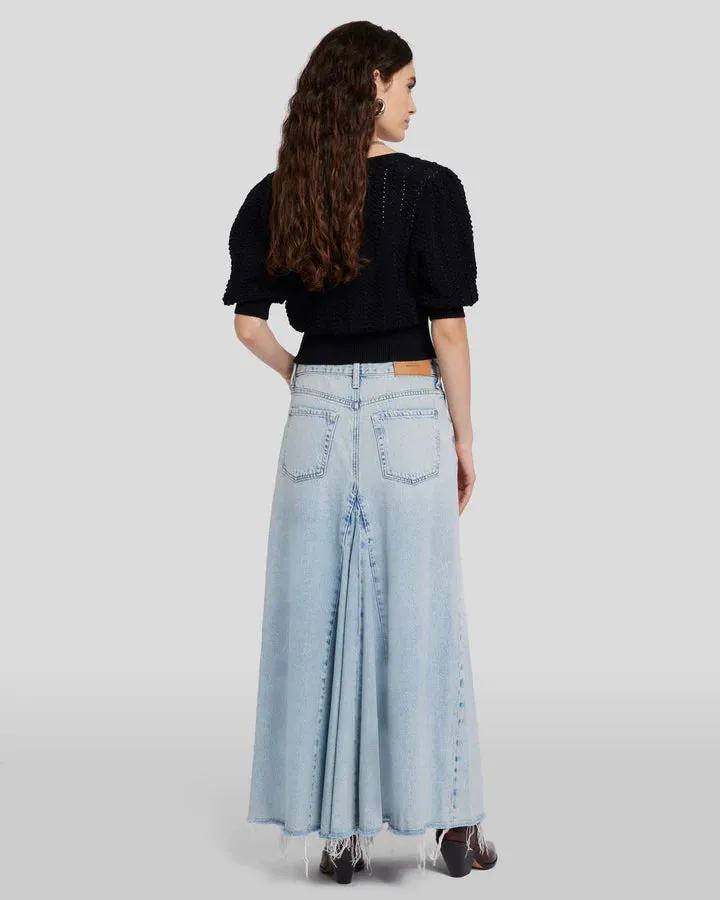 WESTERN PANELED DENIM MAXI SKIRT - 7 FOR ALL MANKIND