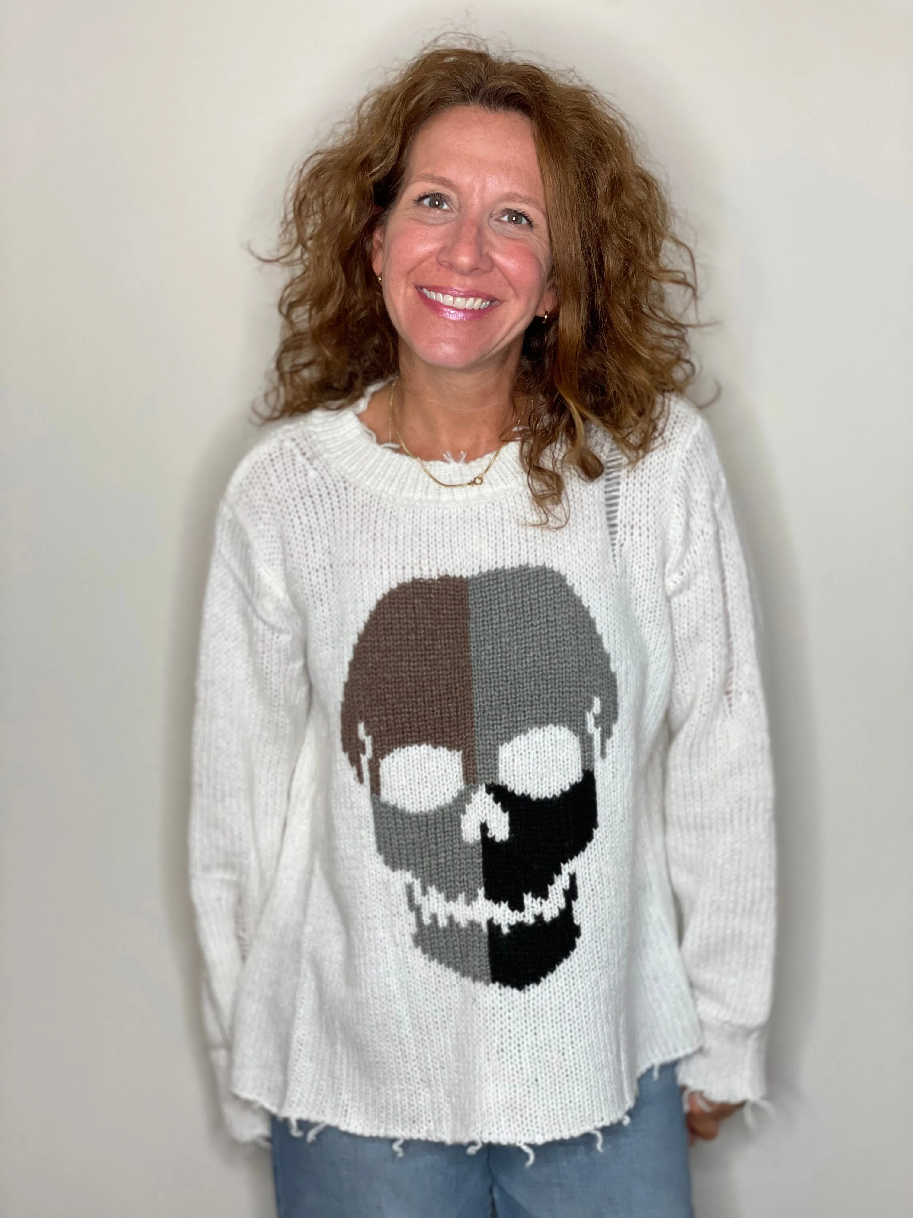 Wooden Ships Colorblock Skull Crew Sweater