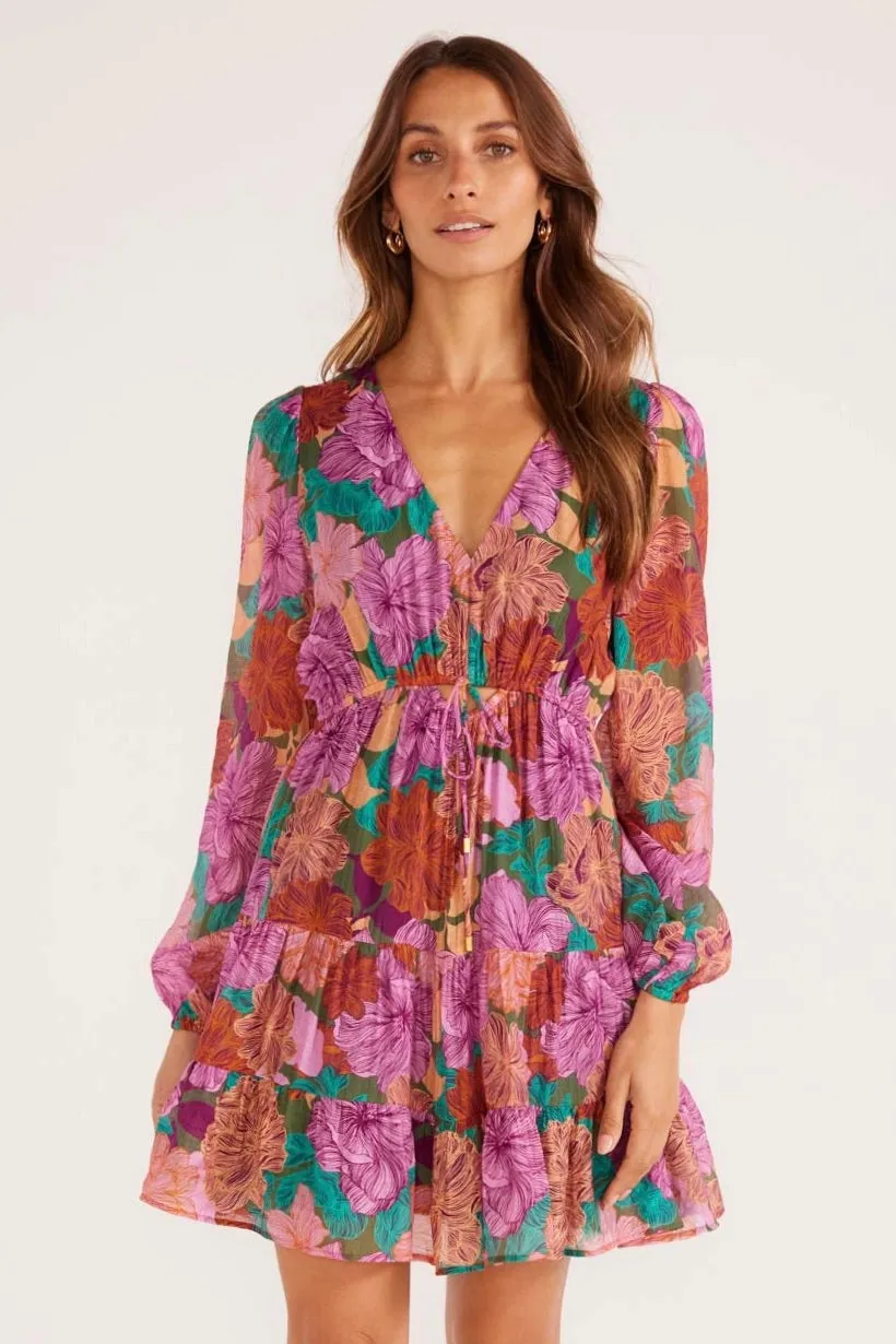 Zora Purple Fall Floral LS Mini Dress