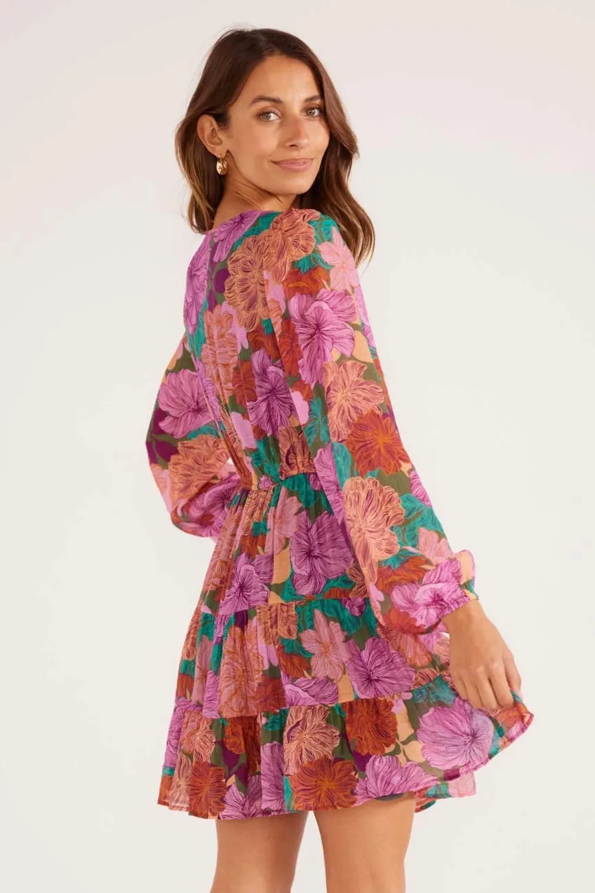 Zora Purple Fall Floral LS Mini Dress